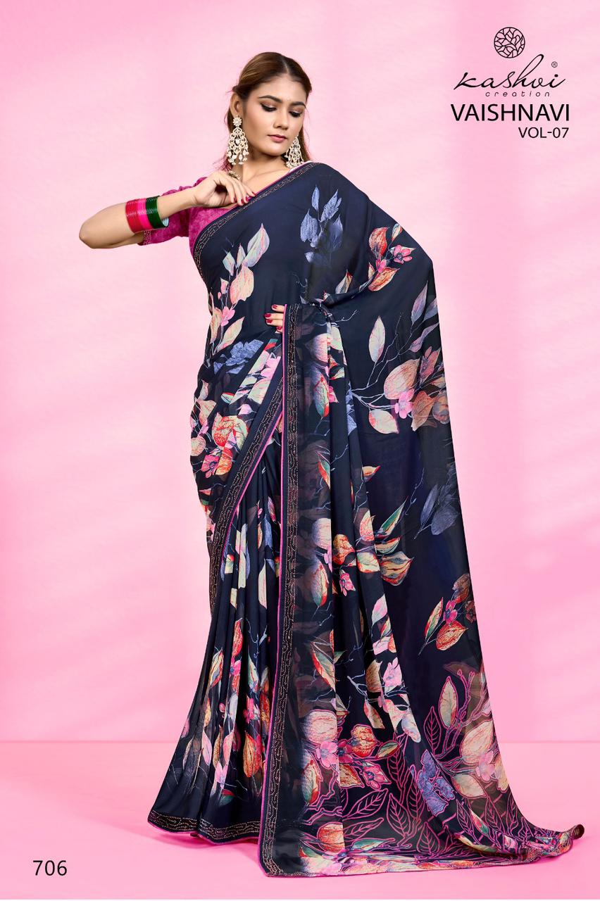Vaishnavi Vol 7 By Kashvi Georgette Printed Sarees Wholesale Online
